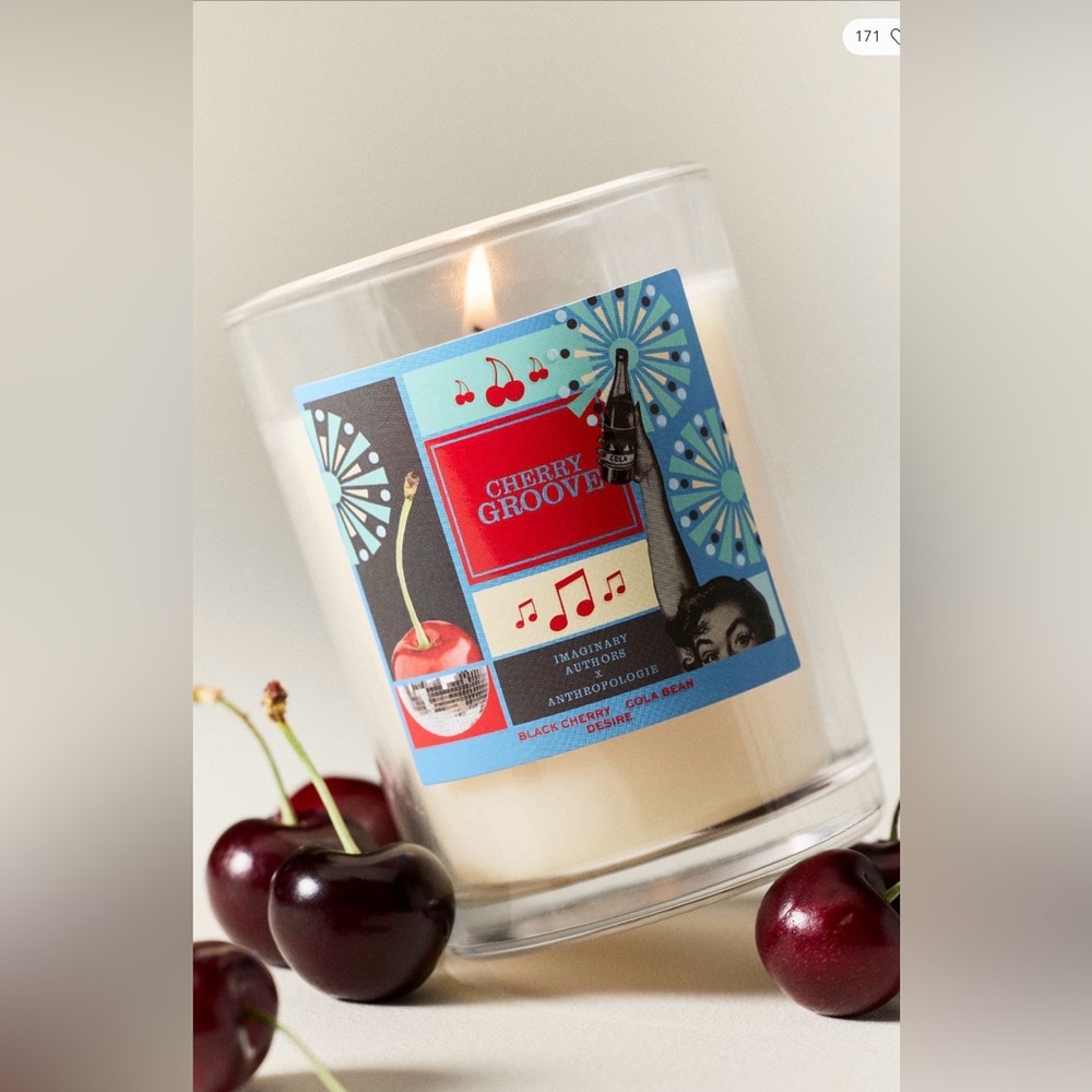 Imaginary Authors x Anthropologie Fruity Cherry Groove Glass Candle, NWT